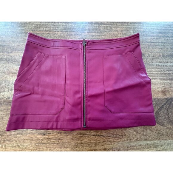Free People Skirt Womens 10 Magenta Faux Leather Zip Front Pockets Lined Mini - Picture 1 of 10